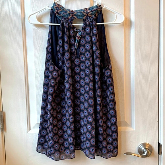 Ramy Brook Medallion Printed Lula Neck tie Sleeveless Top Blue Small - Picture 2 of 12